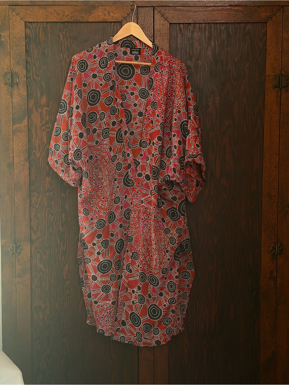 Women’s Red Patterned Kimono Jacket - Picture 2 of 5